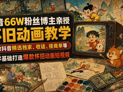 抖音66W粉丝博主亲授怀旧动画教学,可做抖音精选独家、收徒、接商单等,从零基础打造爆款怀旧动画短视频