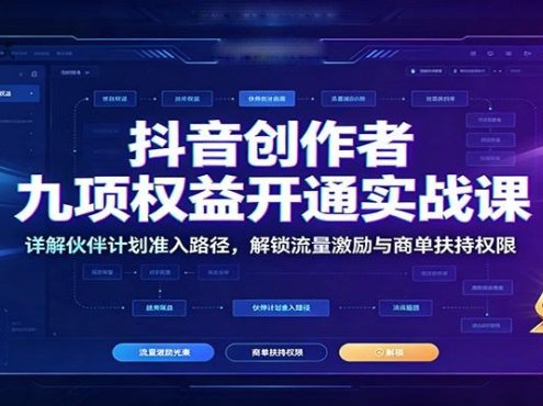 抖音创作者九项权益开通实战课：详解伙伴计划准入路径，解锁流量激励与商单扶持权限