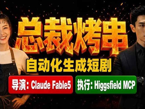 《总裁烤串》真人短剧全自动诞生！Claude Fable5 当导演，Higgsfield MCP 执行！