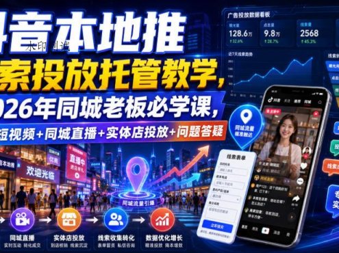 抖音本地推线索投放托管教学，2026年同城老板必学课，同城短视频+同城直播+实体店投放+问题答疑