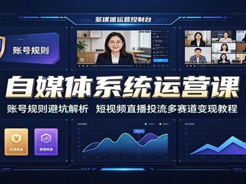 自媒体系统运营课：账号规则避坑解析，短视频直播投流多赛道变现教程