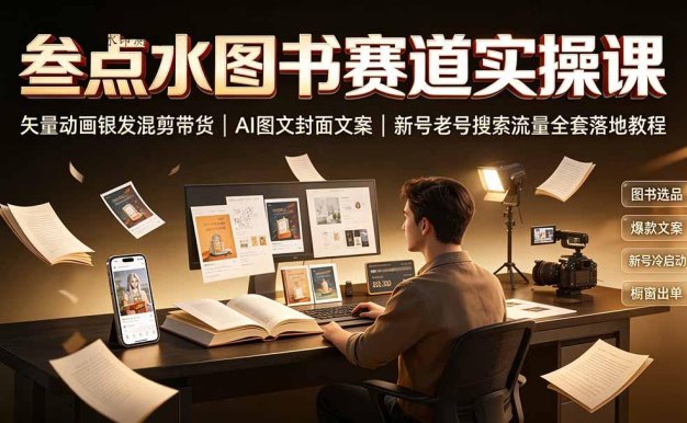 叁点水图书赛道实操课｜矢量动画银发混剪带货，AI图文封面文案，新号老号搜索流量全套落地教程